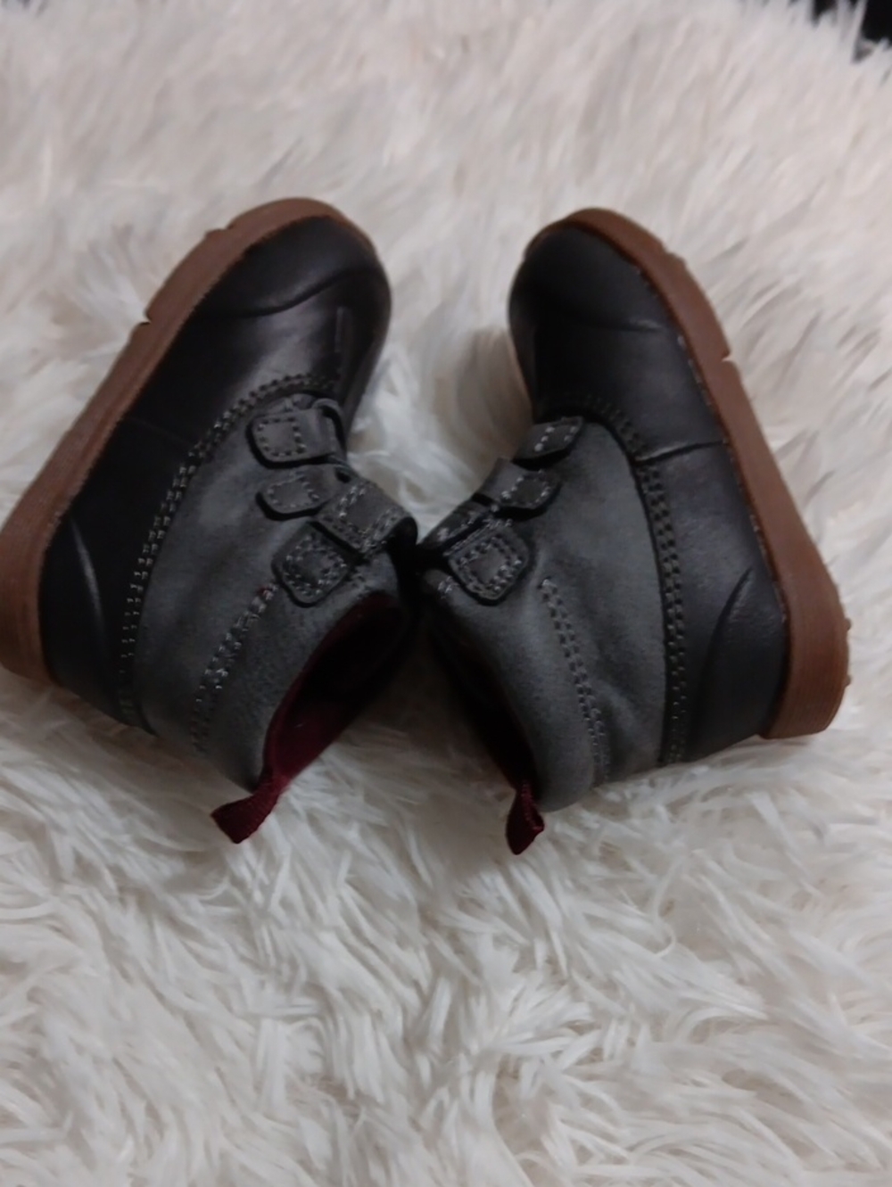 Carter's Black Toddler Boots with Burgundy Lining and Brown Sole - Picture 6 of 6